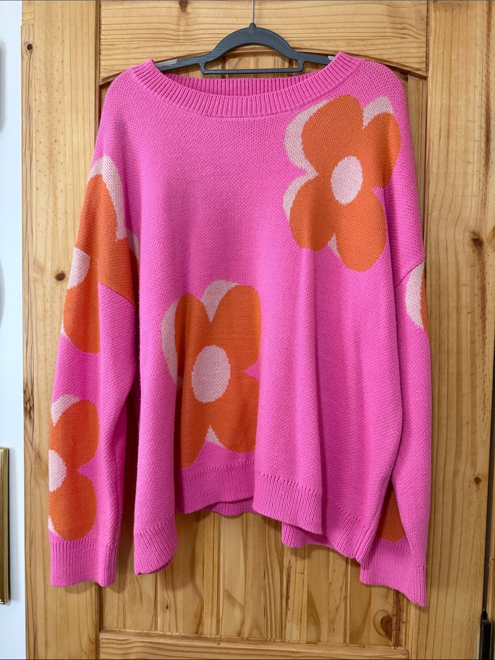 Boutique Pink Floral Knit Sweater - Women's Oversized Pullover worn once